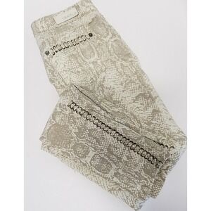 Grace in LA Jeans 25 Snakeskin Look White Tan Lace Up Accents 31 Inseam Skinny
